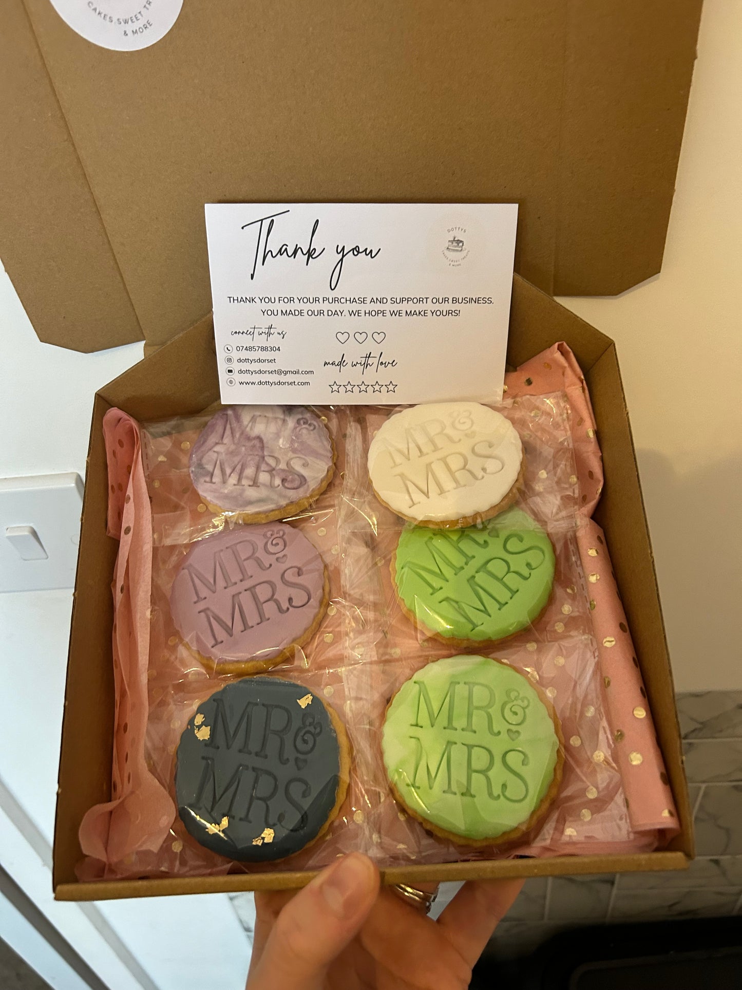 Mr and Mrs fondant topped butter biscuits