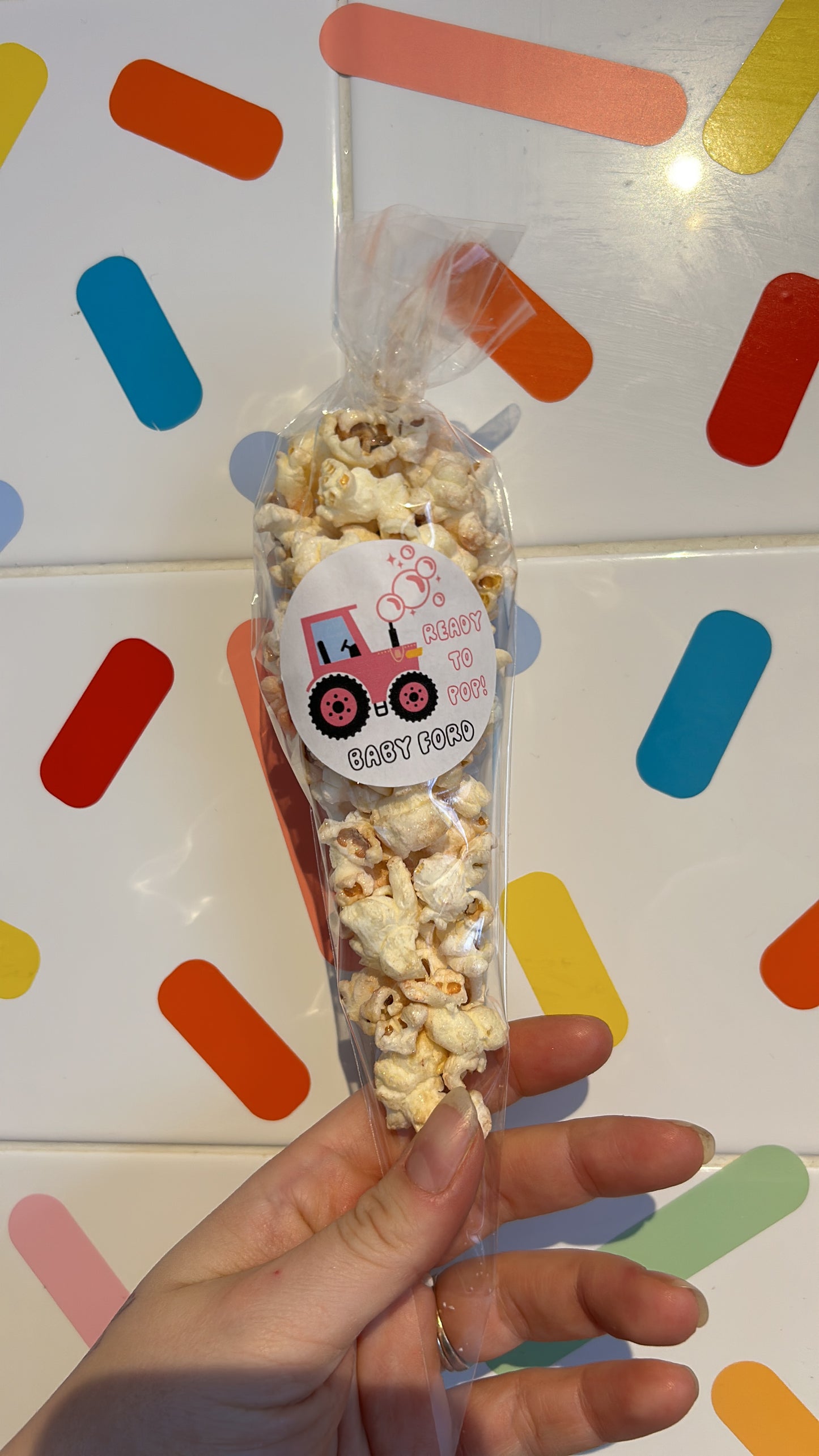 Baby shower popcorn favours