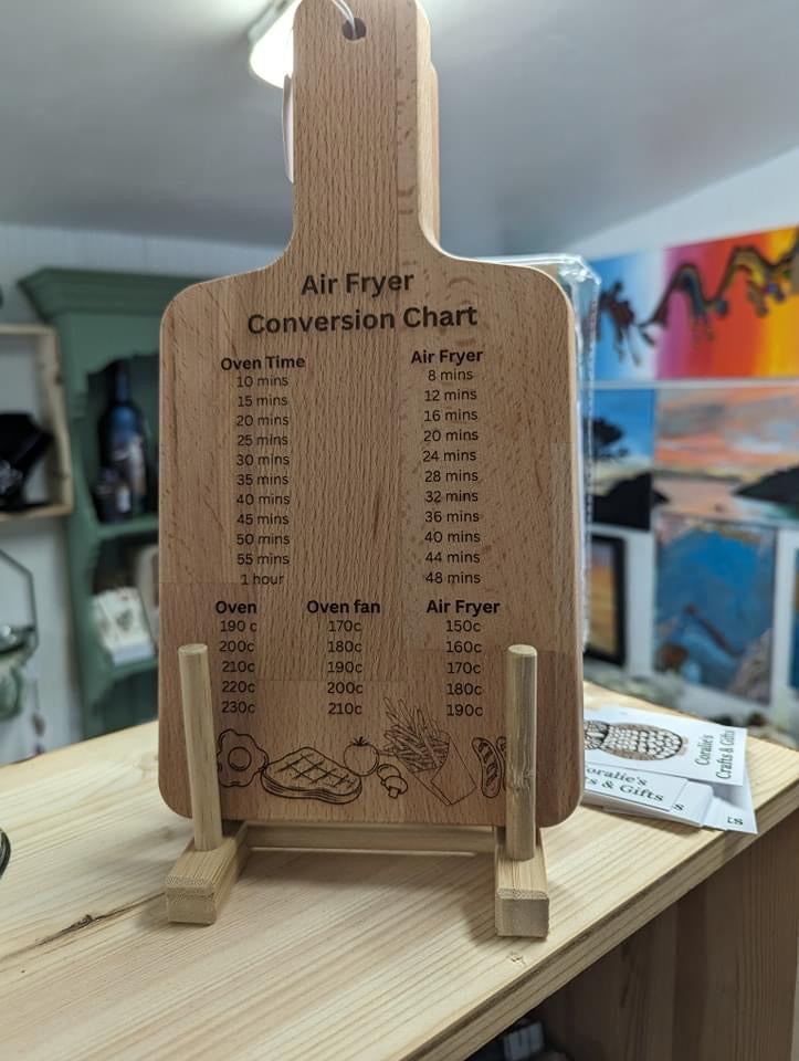 Laser engraved air fryer conversion charts